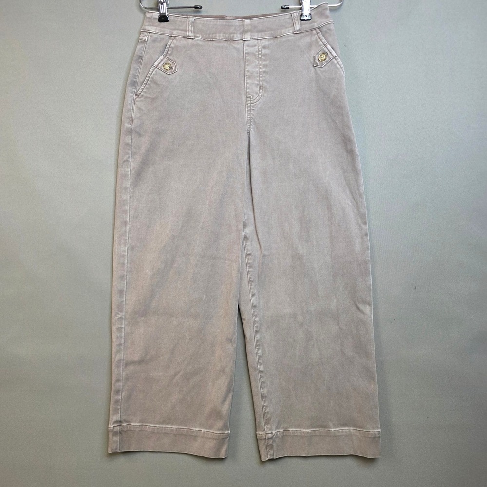 Spanx Pants Women's Stretch Twill Wide Leg Crop Gray Medium